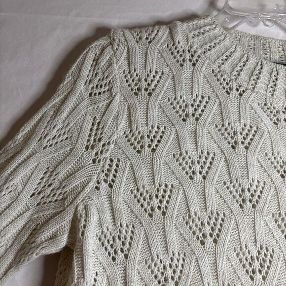Topshop Women's Crop Pointelle Knit Pullover Sweater Ivory Cream Size 6 - Picture 2 of 14